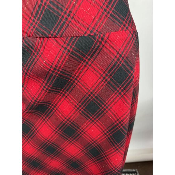Vintage Covington Red & Black Plaid Midi Skirt Size 10 Polyester Blend Made In I - Picture 5 of 16